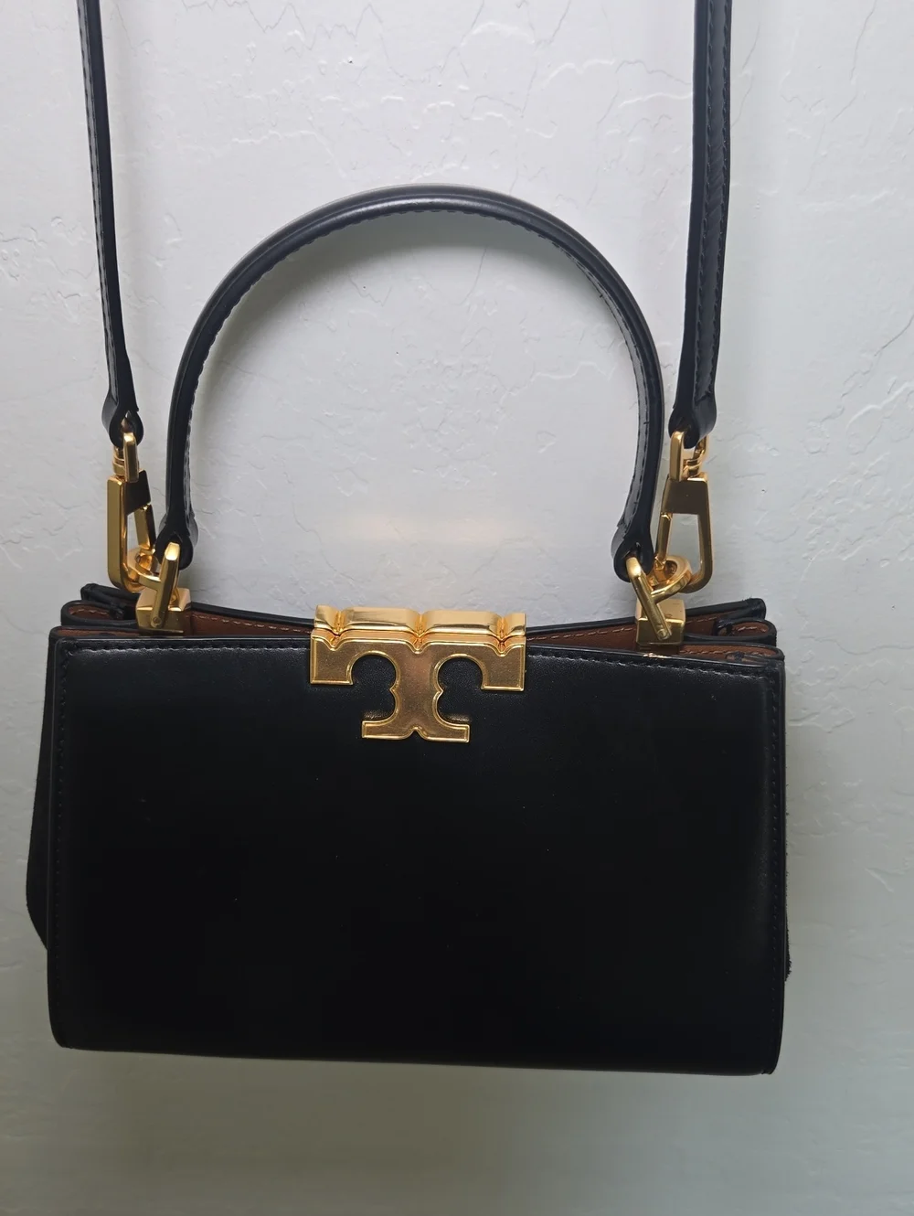 Tory Burch Mini Eleanor Satchel Bag Black Gold Toned Hardware Elegant Purse